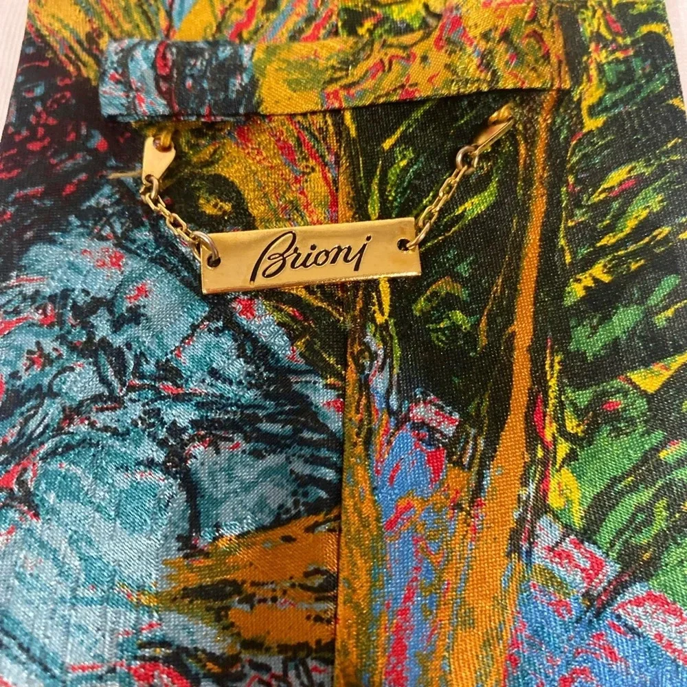 Brioni Necktie Vintage Multicolor Floral Abstract Silk Italy Gold Chain